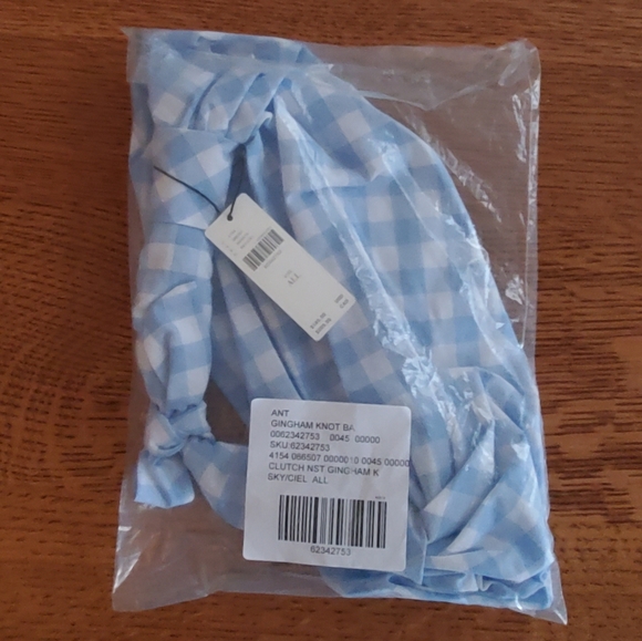 Anthropologie Gingham knotted clutch - sky